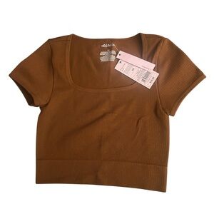 wild fable Brown Ribbed Scoop Neck Crop Top